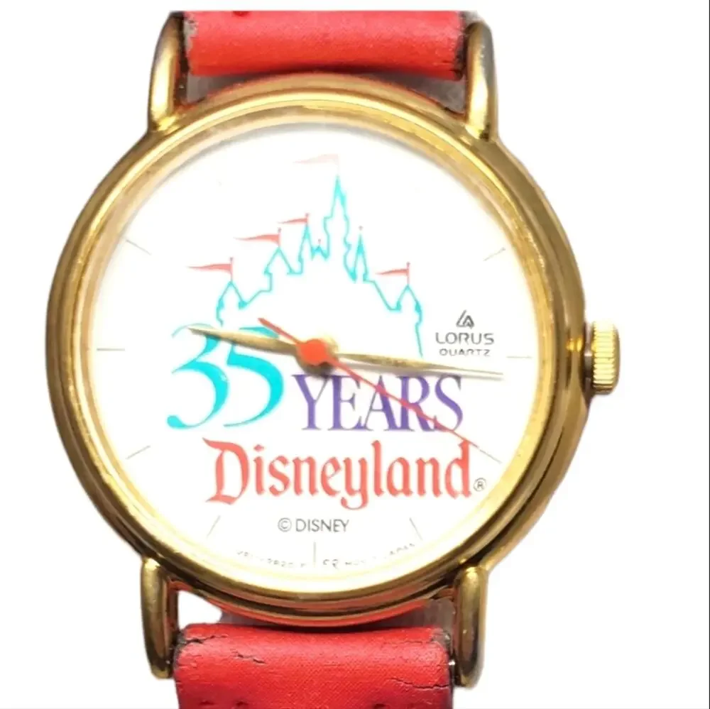 Disneyland 35 Years Celebration Gold Quartz Watch Red Band